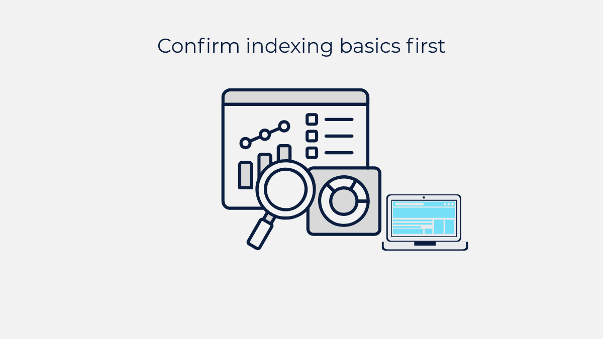 Illustration showing confirmation of website indexing basics before SEO changes