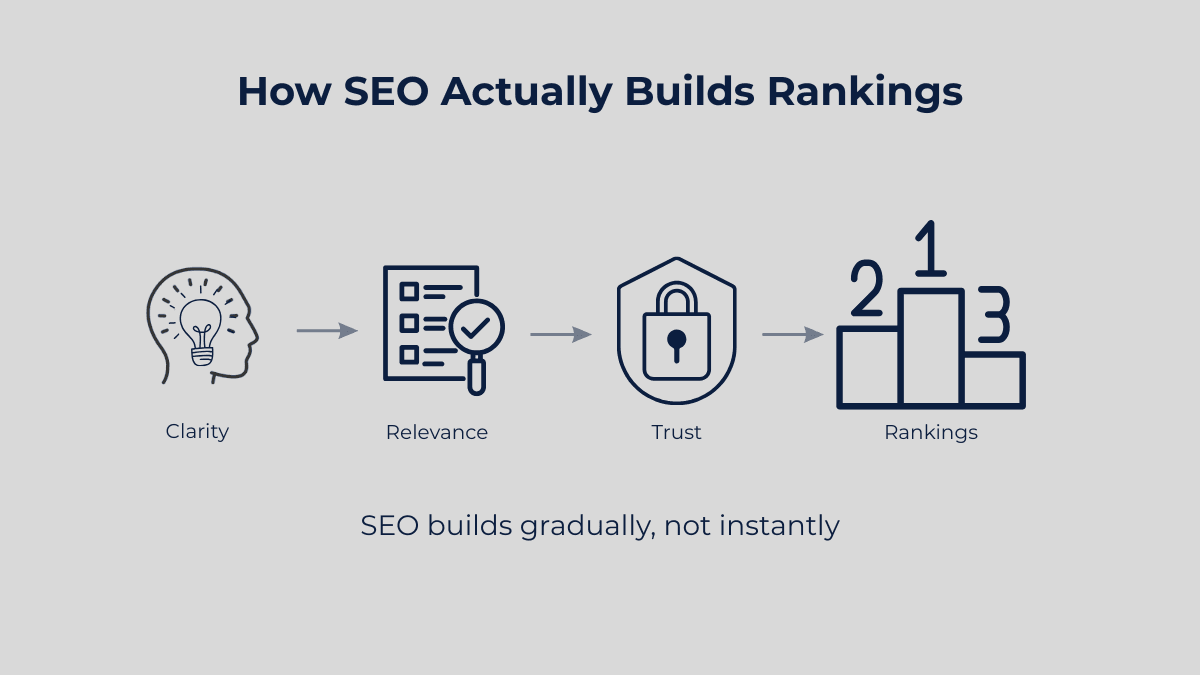Illustration showing how clarity and consistency lead to faster SEO rankings
