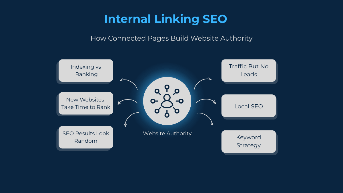 Internal linking SEO structure showing how multiple pages connect together to build topical authority